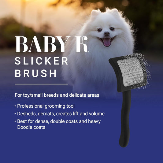 Baby K Dog Slicker Brush, Groom like a Professional, Fluff Detangle Style, Saves Time Energy, Black, Small