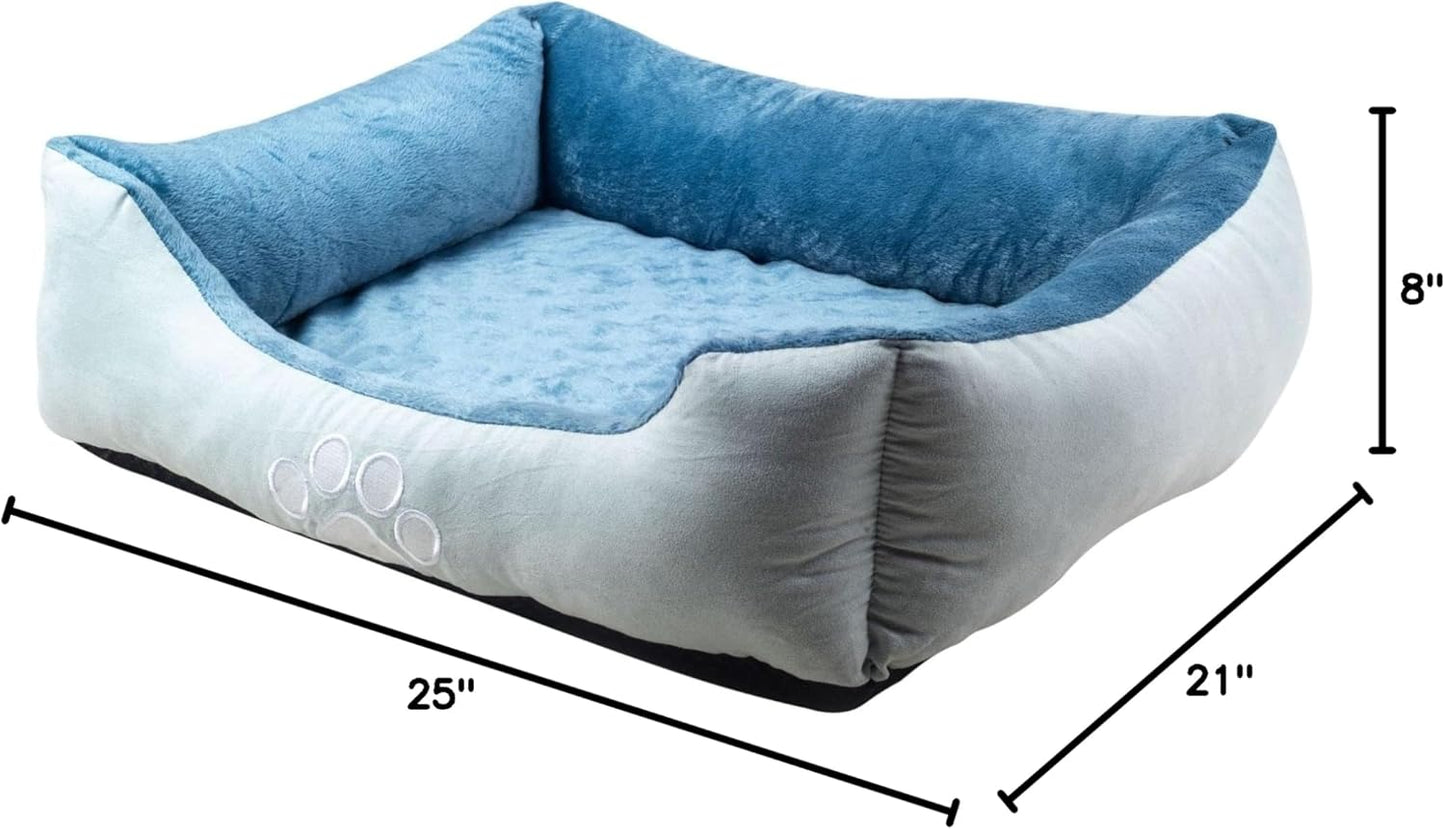 Orthopedic Rectangle Dog Bed – Medium 25” x 21” Bolster Pet Bed with Removable Insert, Blue