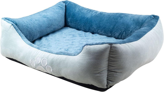 Orthopedic Rectangle Dog Bed – Medium 25” x 21” Bolster Pet Bed with Removable Insert, Blue