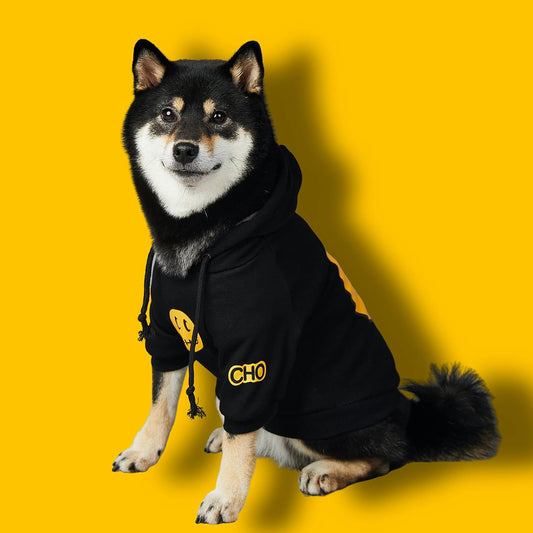Smiley Face Dog Hoodie – Soft Cotton Pet Sweatshirt with Leash Hole for Dogs and Cats, Black 2XL