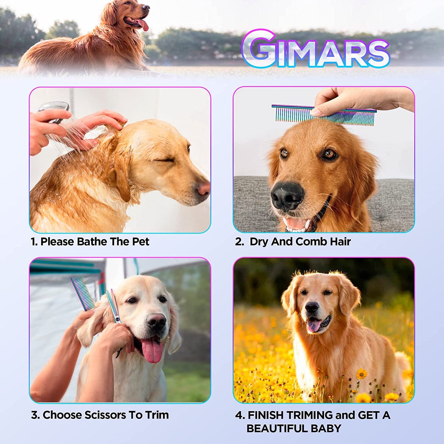 Gimars 6-in-1 Dog Grooming Scissors Set – 4CR Stainless Steel Round Tip Pet Grooming Shears for Dogs and Cats