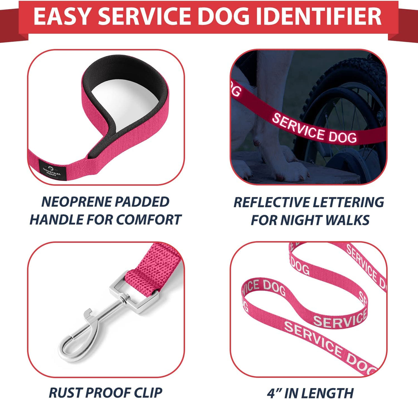 Service Dog Vest and Leash Set – Pink XXS Reflective Mesh Harness with Removable Patches