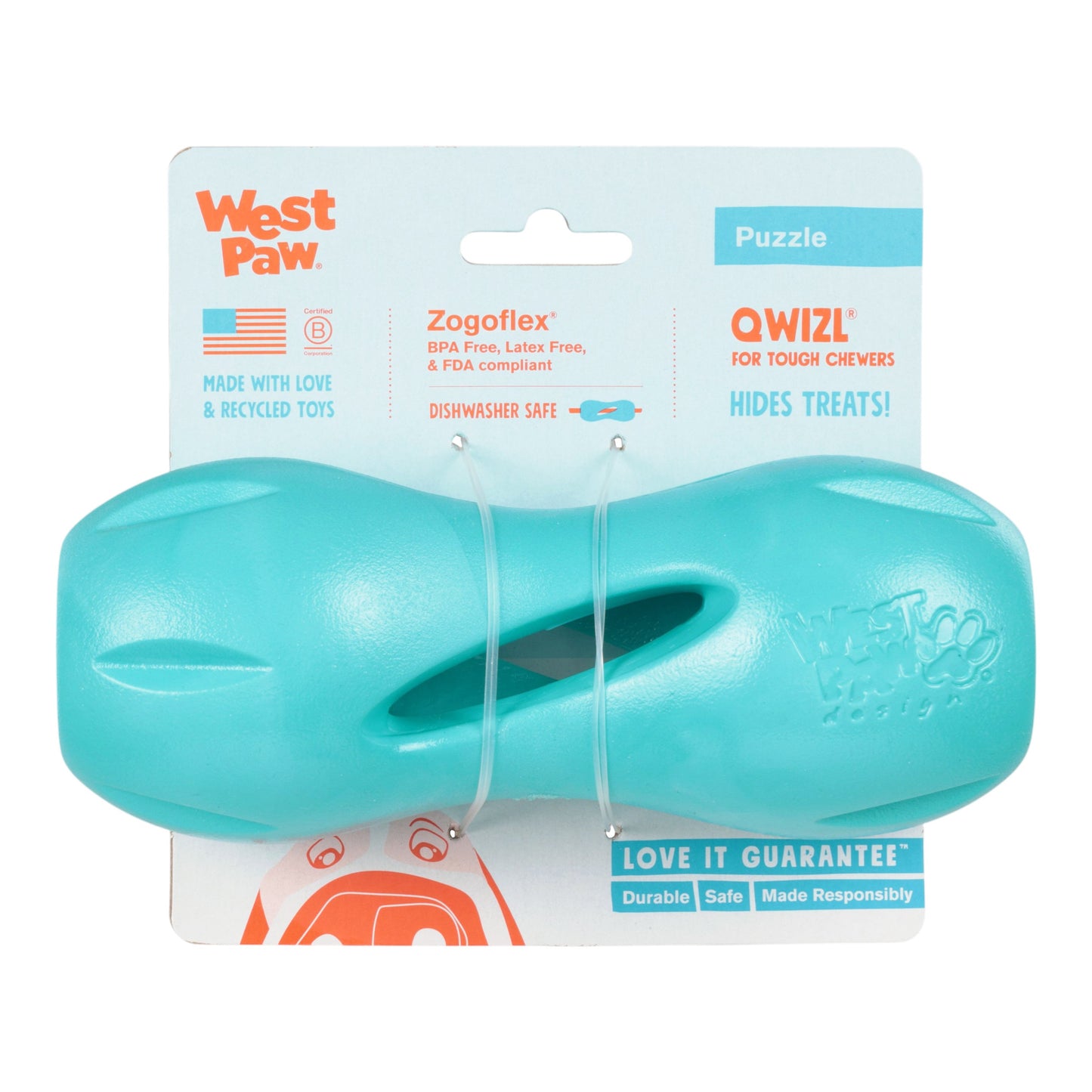 West Paw Qwizl Teal Treat Toy – Tough Chew Toy