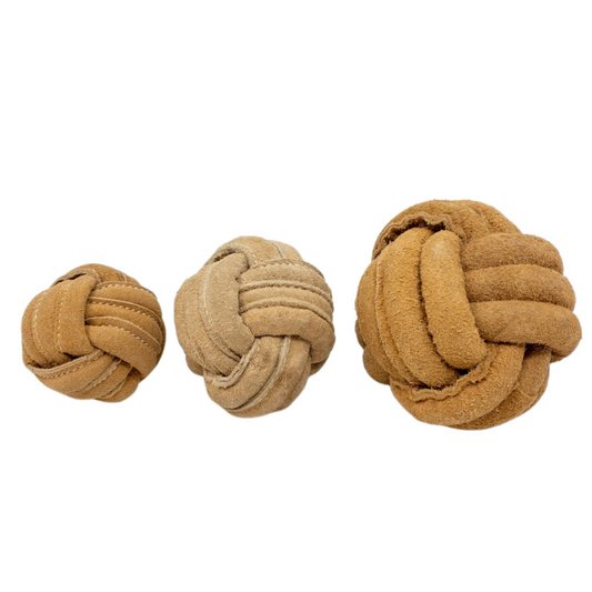 HuggleHounds Huggle-Hide Natural Leather Ball Dog Toys, 2-Pack