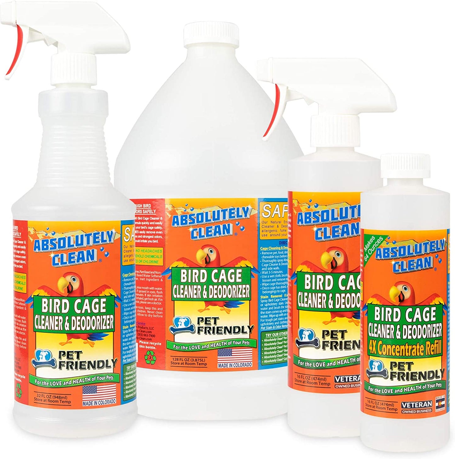 Bird Cage Cleaner & Deodorizer – Fragrance-Free Enzyme Spray, 128 oz Gallon