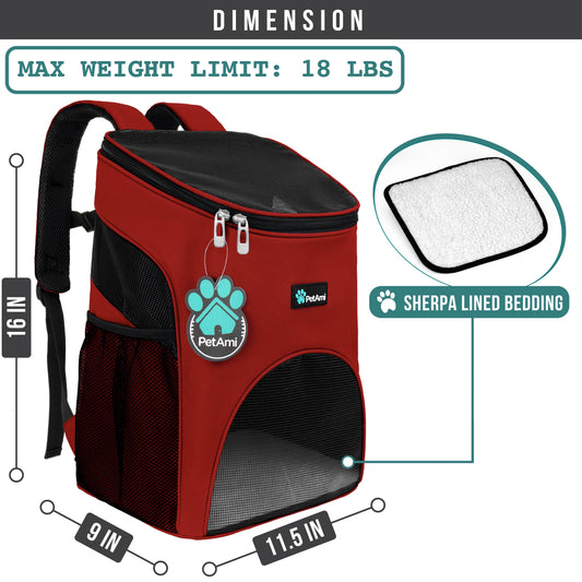 Pet Backpack Carrier for Small Dogs & Cats – Red Airline-Friendly Travel Bag