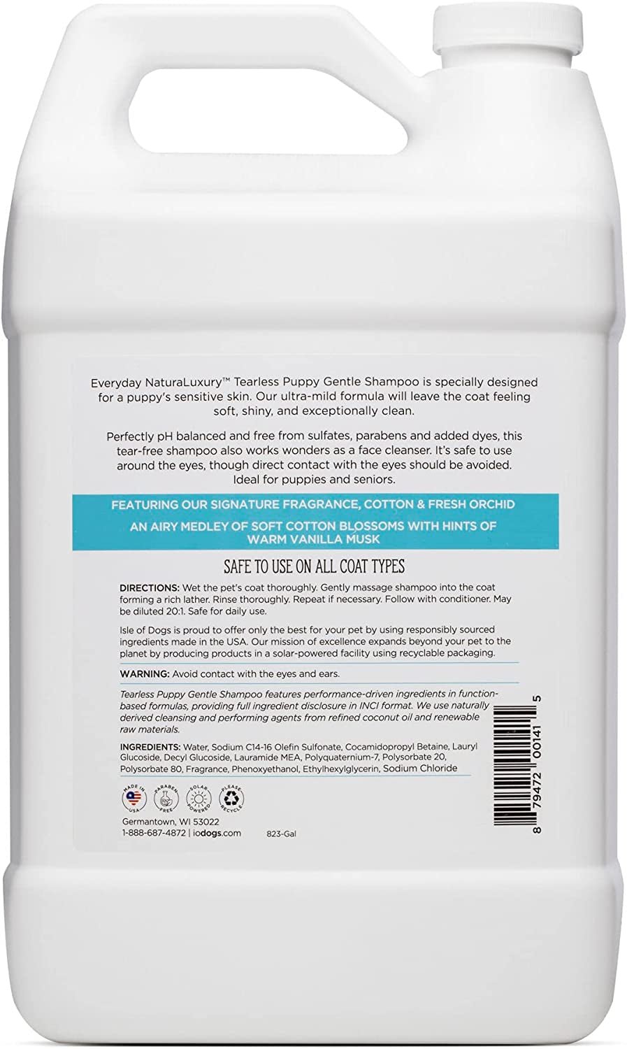 Isle of Dogs Tearless Puppy Shampoo – Cotton & Fresh Orchid, Sulfate & Paraben Free, 1 Gallon