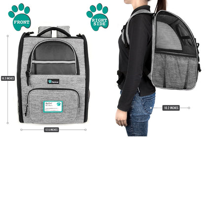 Pet Backpack Carrier for Cats & Small Dogs – Ventilated Airline-Friendly Travel Bag with Safety Support – Grey