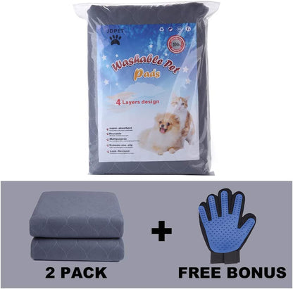 Washable Dog Pee Pads with Grooming Gloves – Reusable Waterproof Puppy Training Pads for Dogs, Cats, and Small Pets
