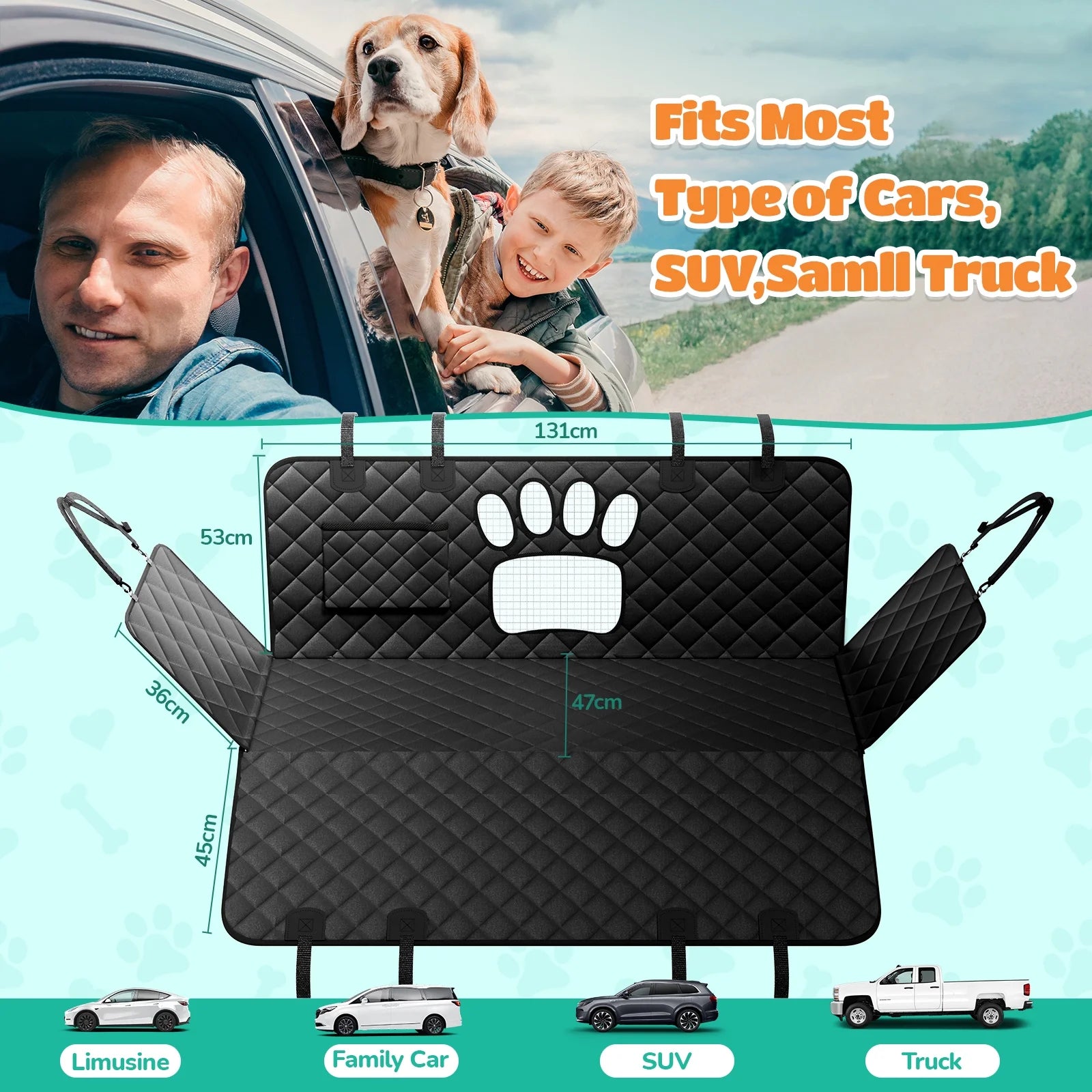 Waterproof Dog Car Seat Cover – Non-Slip Back Seat Hammock with Side Flaps for Cars, Trucks, and SUVs