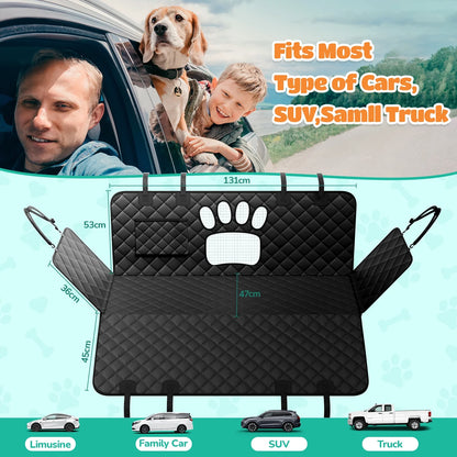 Waterproof Dog Car Seat Cover – Non-Slip Back Seat Hammock with Side Flaps for Cars, Trucks, and SUVs