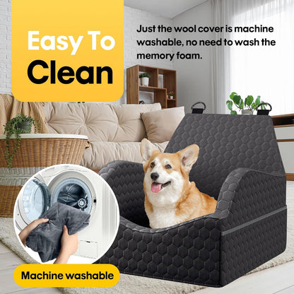 Dog/Cat Car Seat Booster – Elevated Travel Seat with Memory Foam Cushion for Small Dogs and Cats