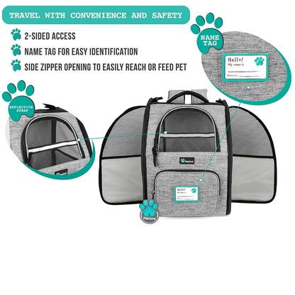 Pet Backpack Carrier for Cats & Small Dogs – Ventilated Airline-Friendly Travel Bag with Safety Support – Grey