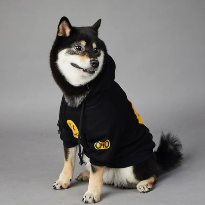 Smiley Face Dog Hoodie – Soft Cotton Pet Sweatshirt with Leash Hole for Dogs and Cats, Black 2XL