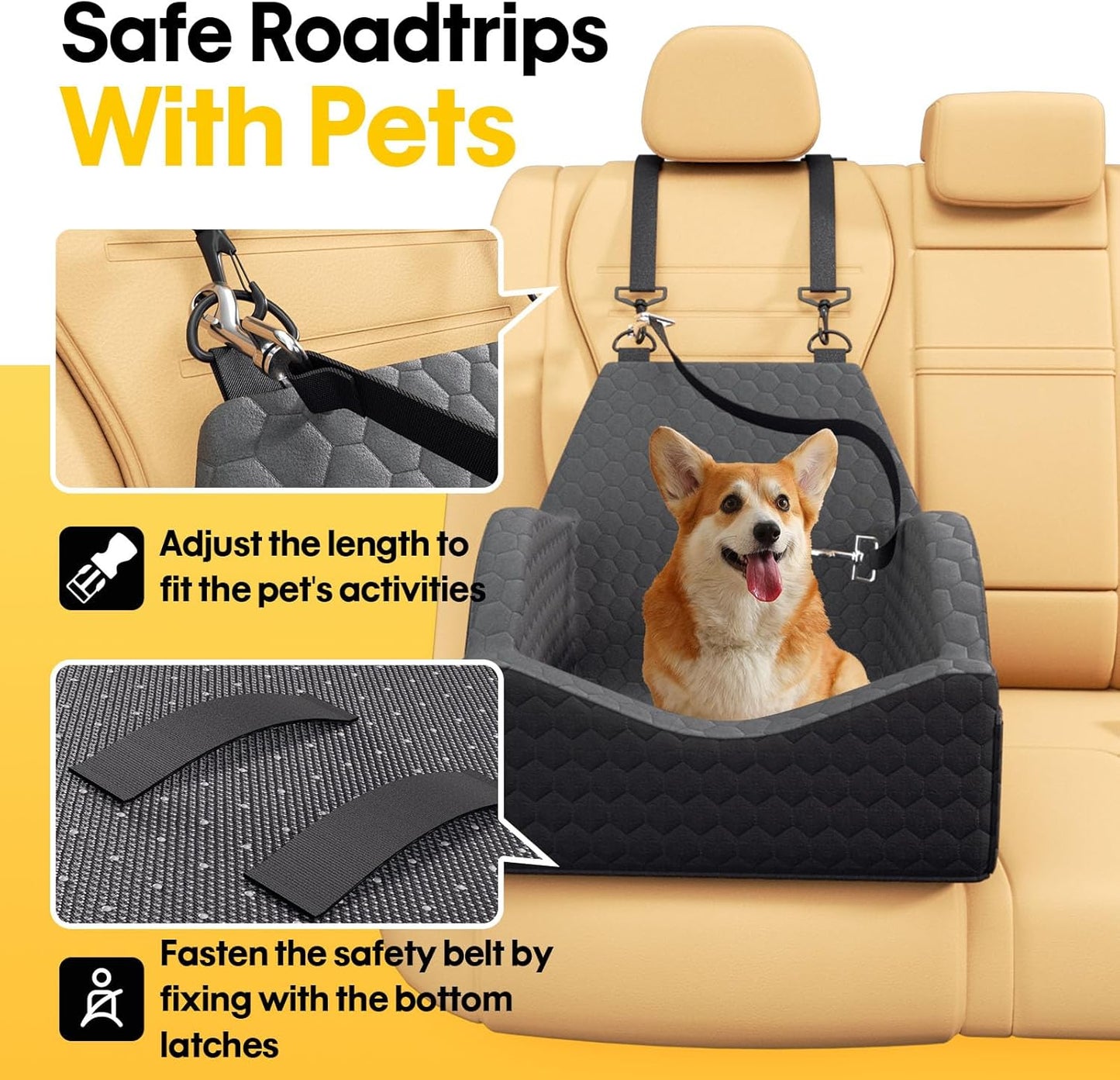 Dog/Cat Car Seat Booster – Elevated Travel Seat with Memory Foam Cushion for Small Dogs and Cats