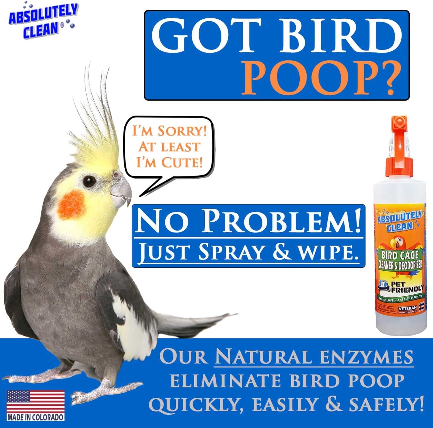 Bird Cage Cleaner & Deodorizer – Fragrance-Free Enzyme Spray, 128 oz Gallon