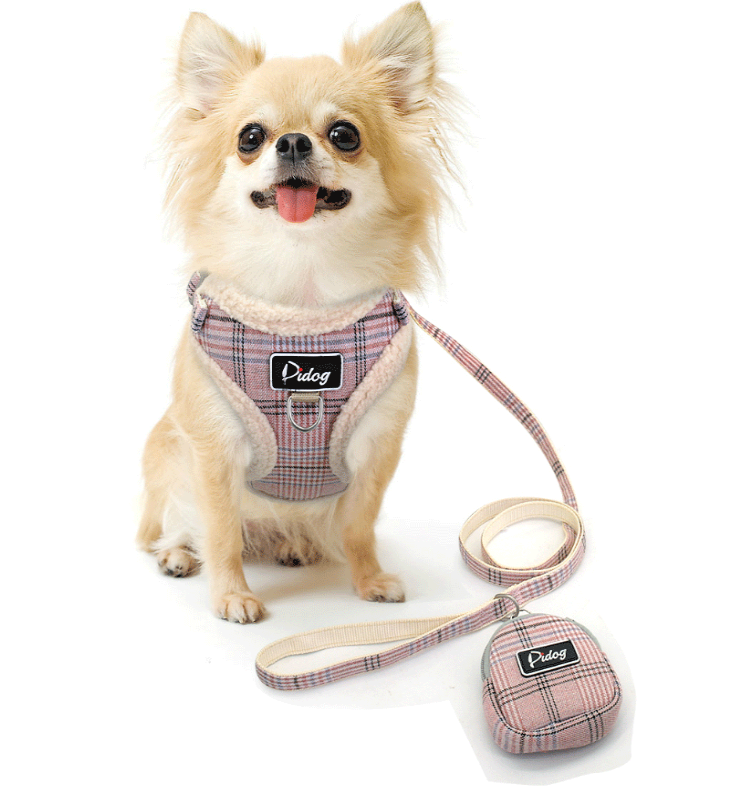 Plaid Dog Harness & Leash Set – Soft Walking Vest with Matching Pouch