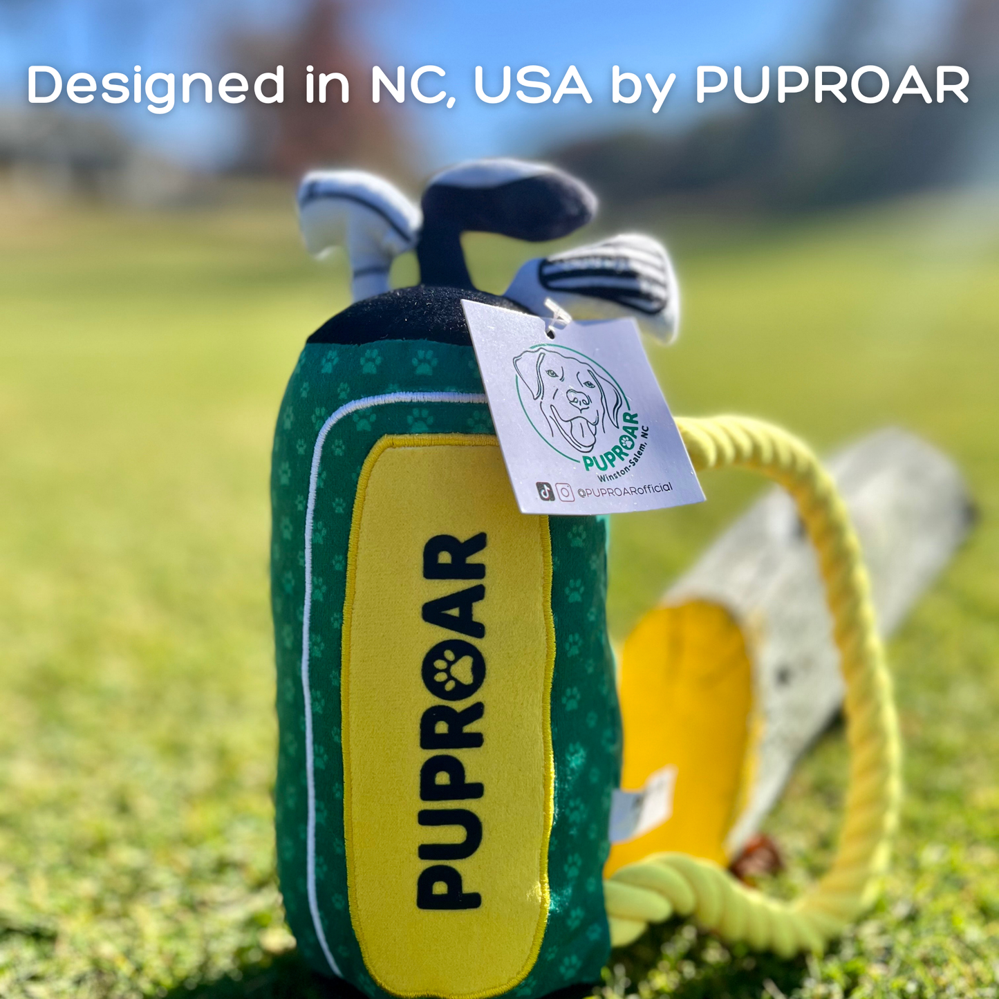 PupRoar Golf Squeaky Plush Dog Toy with Rope