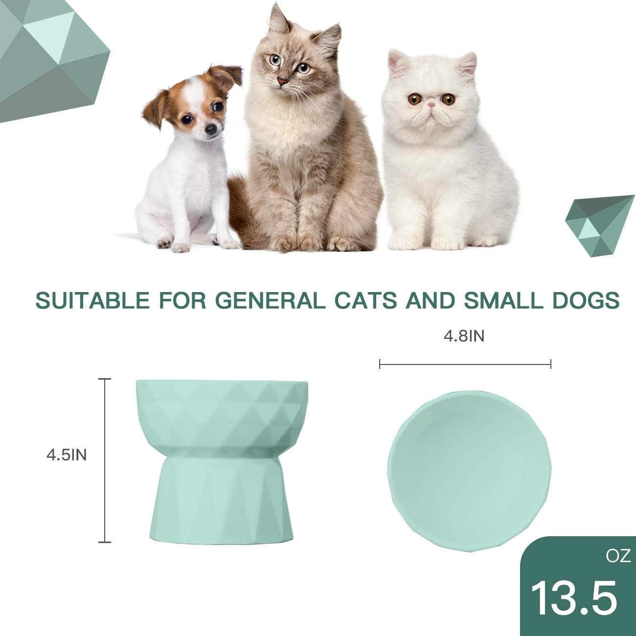 Ceramic Raised Cat Bowl Set – Anti-Vomiting Food & Water Bowls in Green