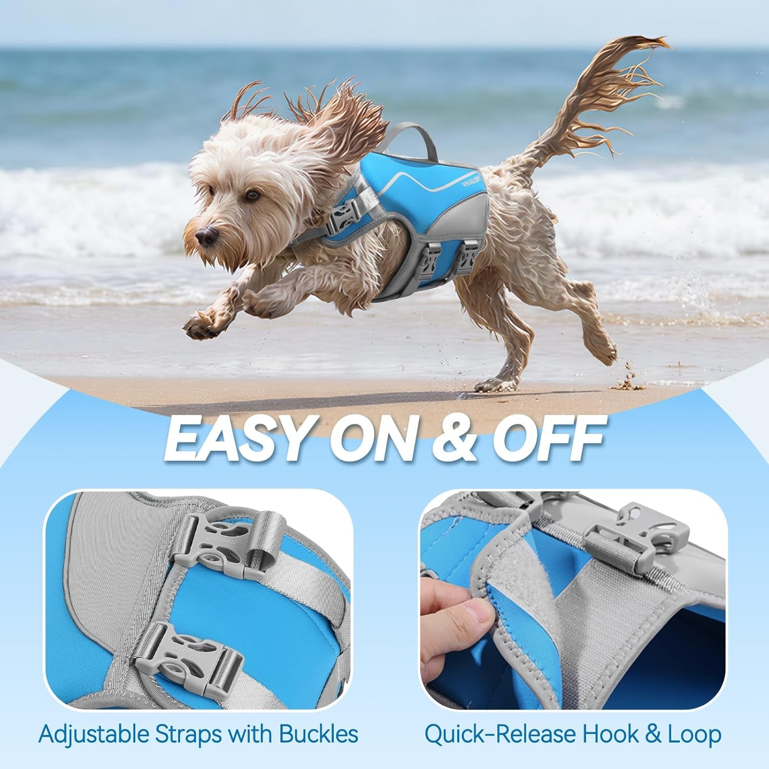 VIVAGLORY Neoprene Dog Life Jacket – XS Cyra Blue Swim Vest with Handle