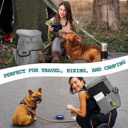 Pet Travel Backpack – Airline-Approved Pet Travel Bag with Food Containers and Collapsible Bowls, Stripe Black