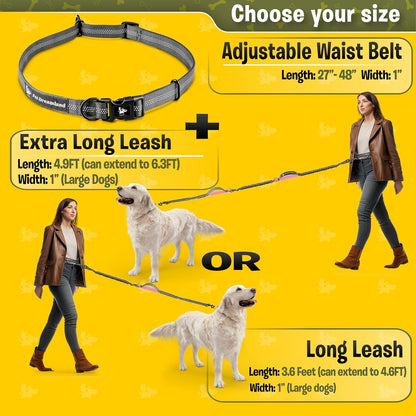 Hands-Free Dog Leash – XL Long Waist Running Leash with Bungee, Reflective Stitching, and Dual Handles