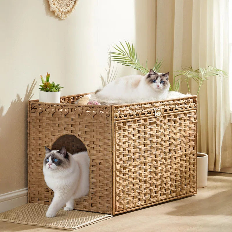 Boho Rattan Hidden Cat Litter Box Enclosure