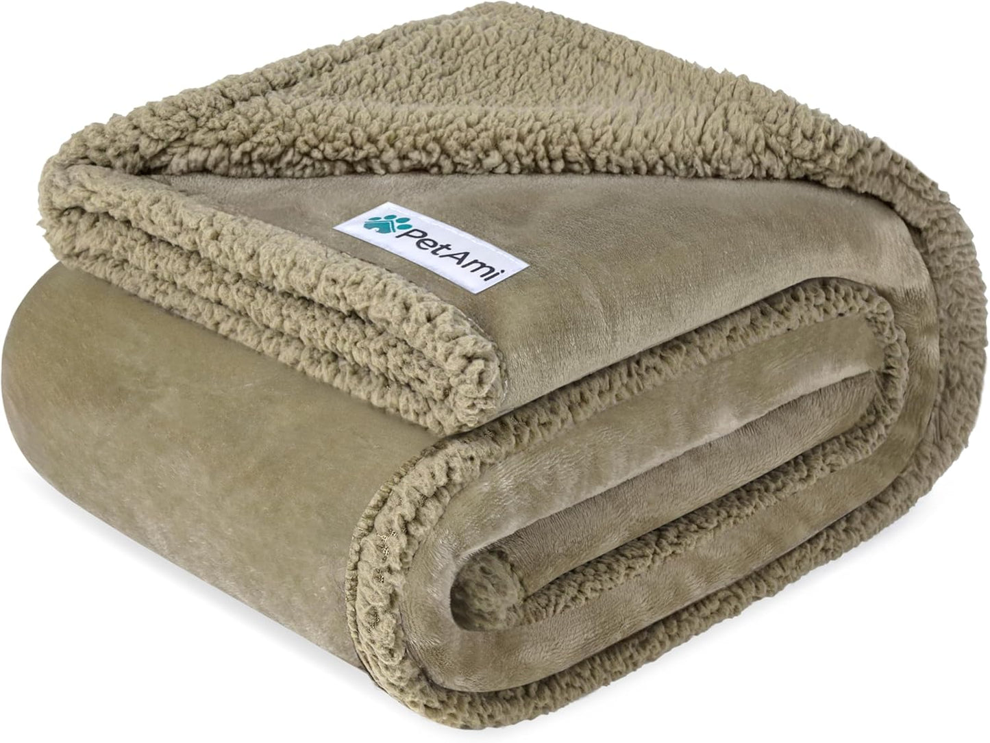 Waterproof Dog Blanket for Couch – Large 60” x 40” Reversible Sherpa Fleece Pet Throw, Taupe