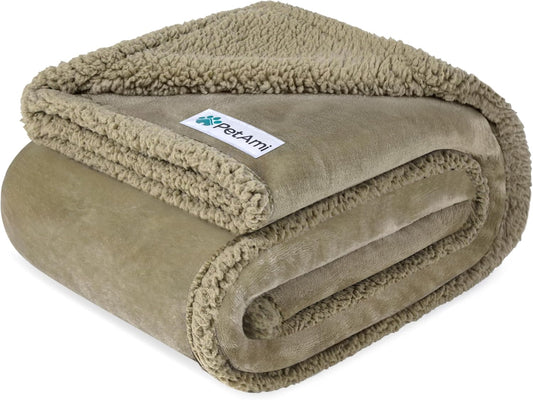 Waterproof Dog Blanket for Couch – Large 60” x 40” Reversible Sherpa Fleece Pet Throw, Taupe