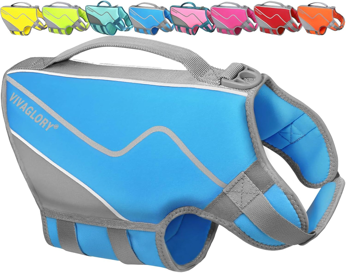 VIVAGLORY Neoprene Dog Life Jacket – XS Cyra Blue Swim Vest with Handle