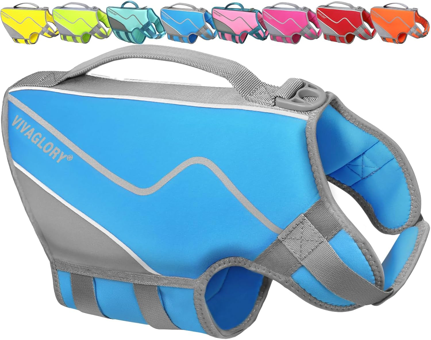 VIVAGLORY Neoprene Dog Life Jacket – XS Cyra Blue Swim Vest with Handle