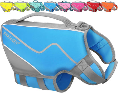 VIVAGLORY Neoprene Dog Life Jacket – XS Cyra Blue Swim Vest with Handle