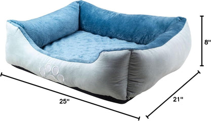 Orthopedic Rectangle Dog Bed – Medium 25” x 21” Bolster Pet Bed with Removable Insert, Blue