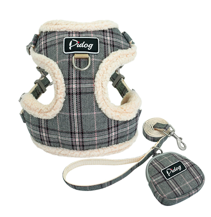 Plaid Dog Harness & Leash Set – Soft Walking Vest with Matching Pouch
