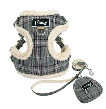 Plaid Dog Harness & Leash Set – Soft Walking Vest with Matching Pouch