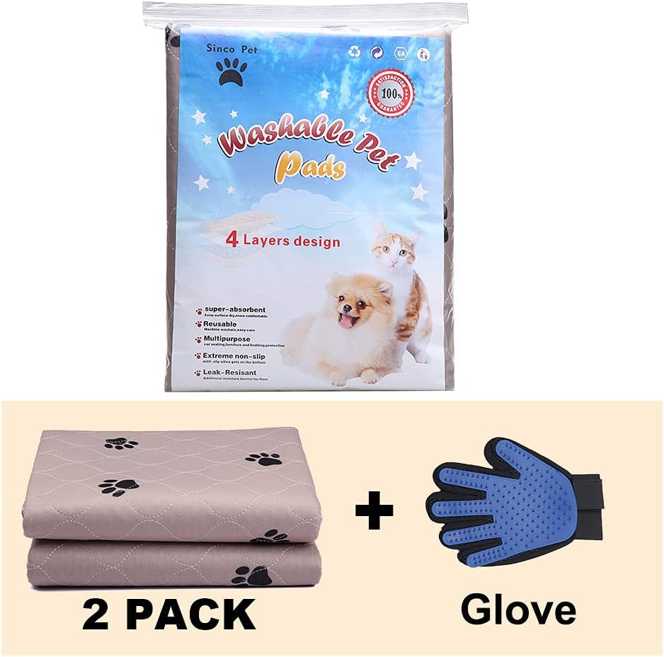 SincoPet Washable Dog Pee Pads – Reusable Waterproof Pet Training Pads with Puppy Grooming Gloves
