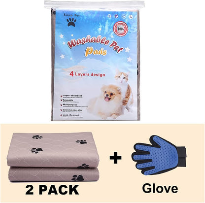 SincoPet Washable Dog Pee Pads – Reusable Waterproof Pet Training Pads with Puppy Grooming Gloves