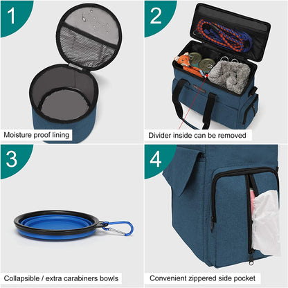 Pet Travel Bag – Blue Airline-Approved Pet Travel Tote with Food Containers and Bowls