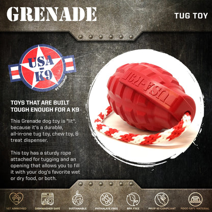 SodaPup Grenade Dog Toy – Chew, Treat Dispenser & Tug Toy