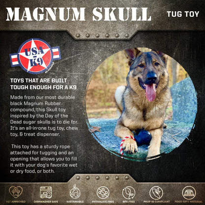 Magnum Skull Dog Chew Toy – Black Rubber Treat Dispenser