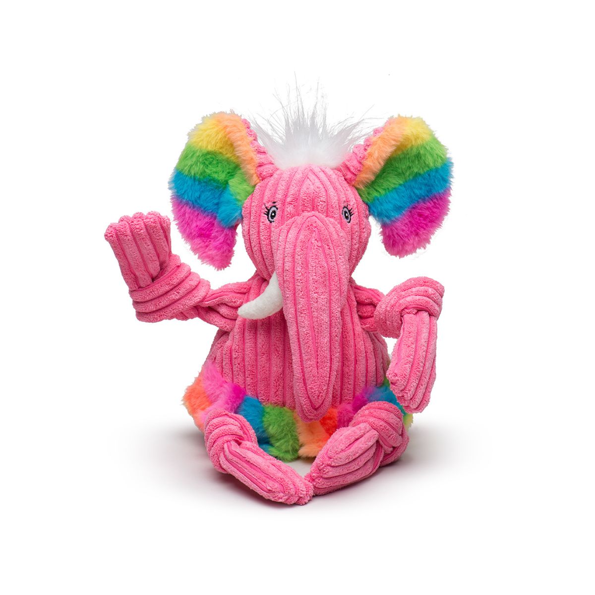 HuggleHounds Rainbow Elephant Knottie Plush Dog Toy