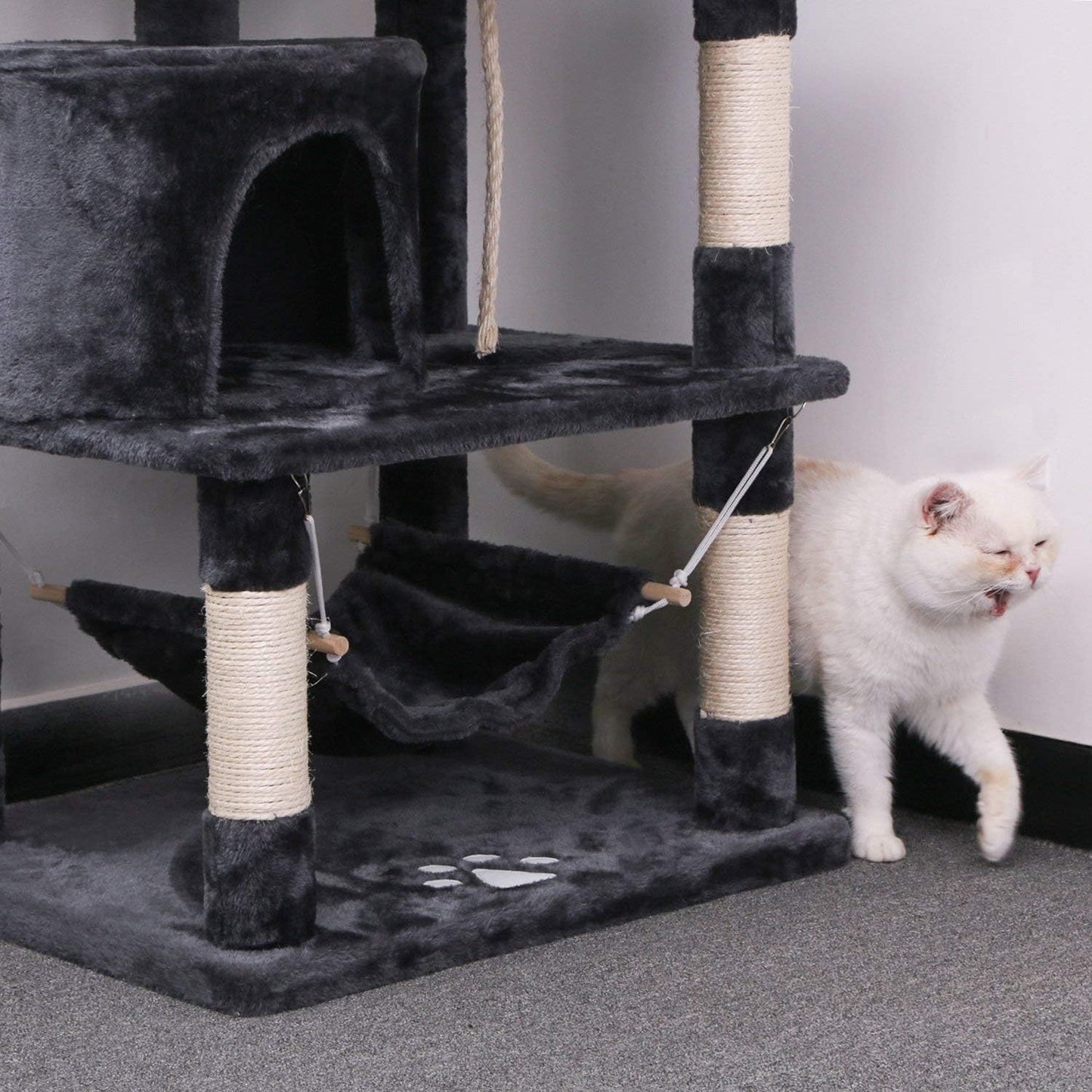 Cat Tree Condo Tower – 57” Gray Kitten Activity Center with Scratching Posts