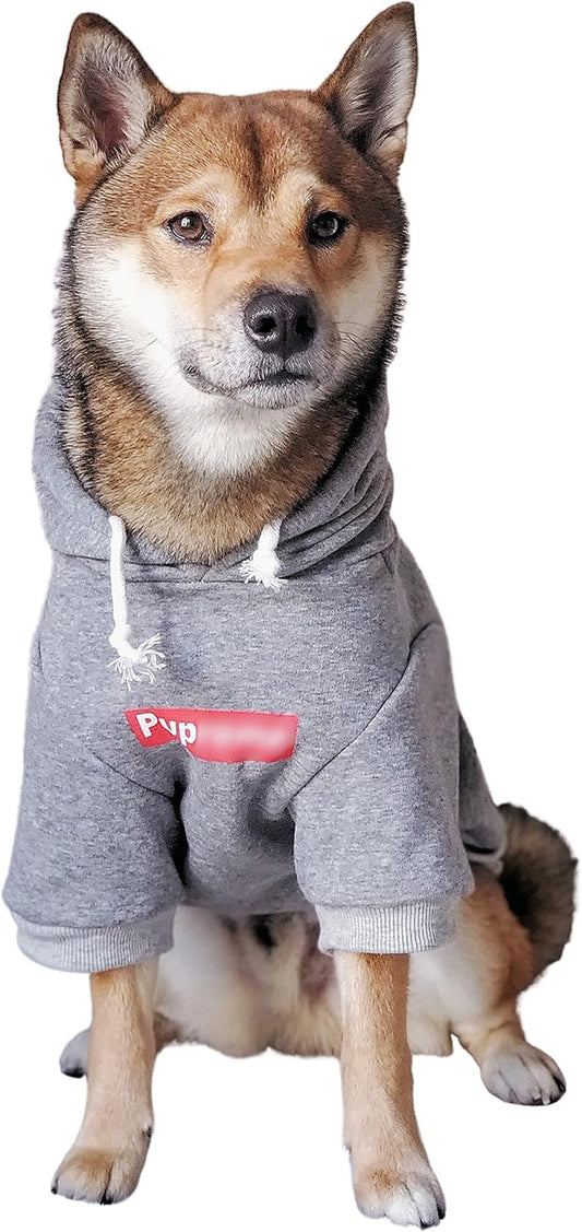 Pup Dog Hoodie – Gray Medium Cotton Fleece-Lined Pet Sweatshirt for Dogs and Cats