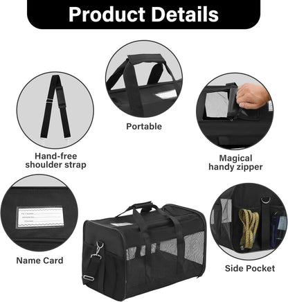 Soft-Sided Pet Travel Carrier – Airline-Approved Portable Carrier for Cats and Small Dogs, Medium