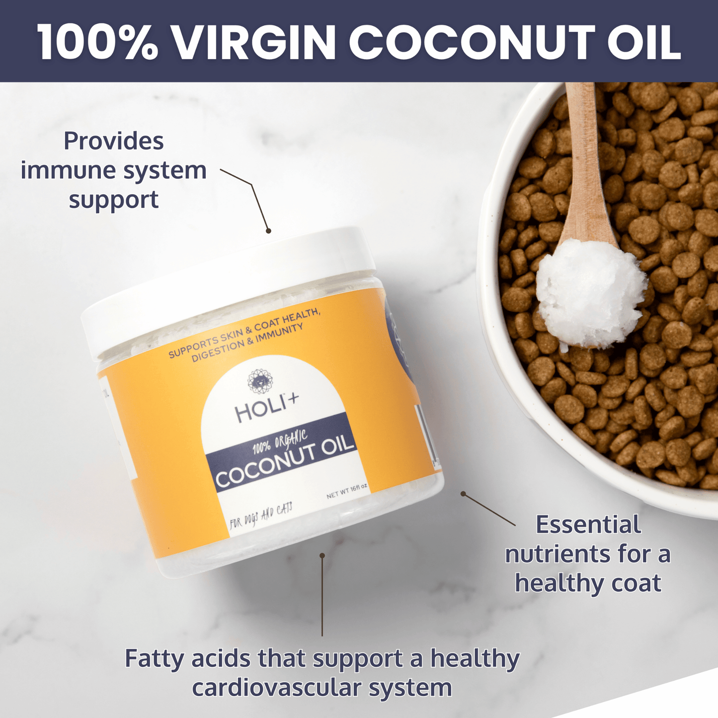 Holi Organic Virgin Coconut Oil for Dogs & Cats – 16oz