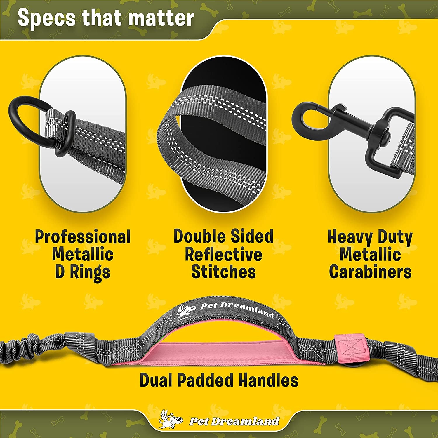 Hands-Free Dog Leash – XL Long Waist Running Leash with Bungee, Reflective Stitching, and Dual Handles