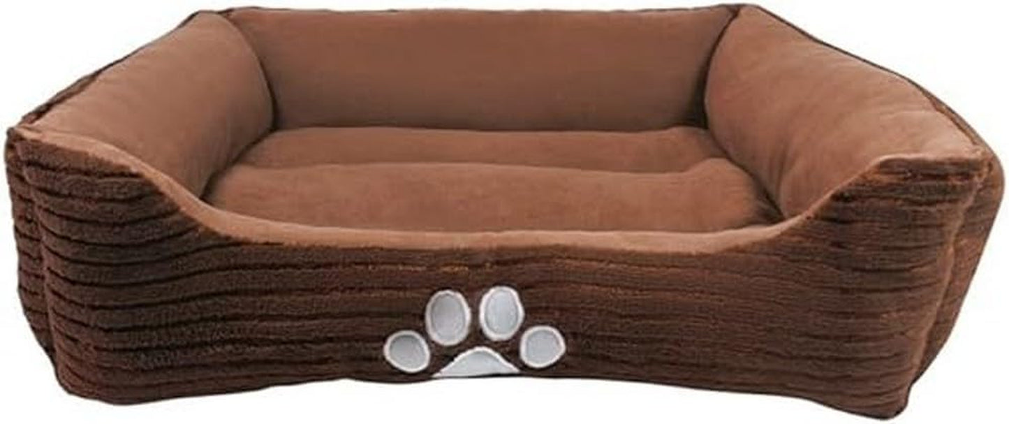 Reversible Rectangle Pet Bed – 25” x 21” Coffee Dog and Cat Bed with Paw Print