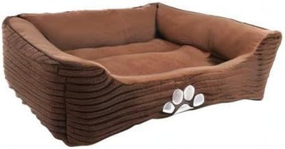 Reversible Rectangle Pet Bed – 25” x 21” Coffee Dog and Cat Bed with Paw Print