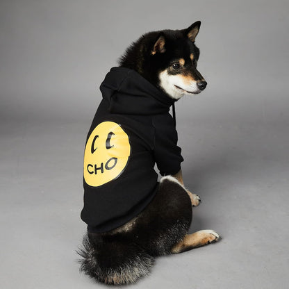 Smiley Face Dog Hoodie – Soft Cotton Pet Sweatshirt with Leash Hole for Dogs and Cats, Black 2XL