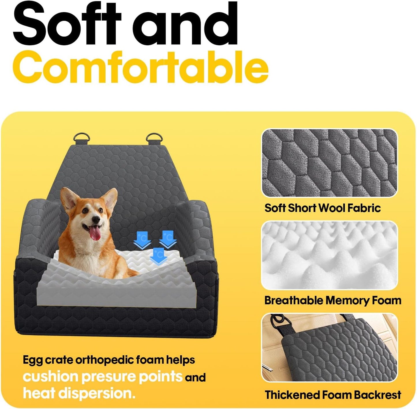 Dog/Cat Car Seat Booster – Elevated Travel Seat with Memory Foam Cushion for Small Dogs and Cats